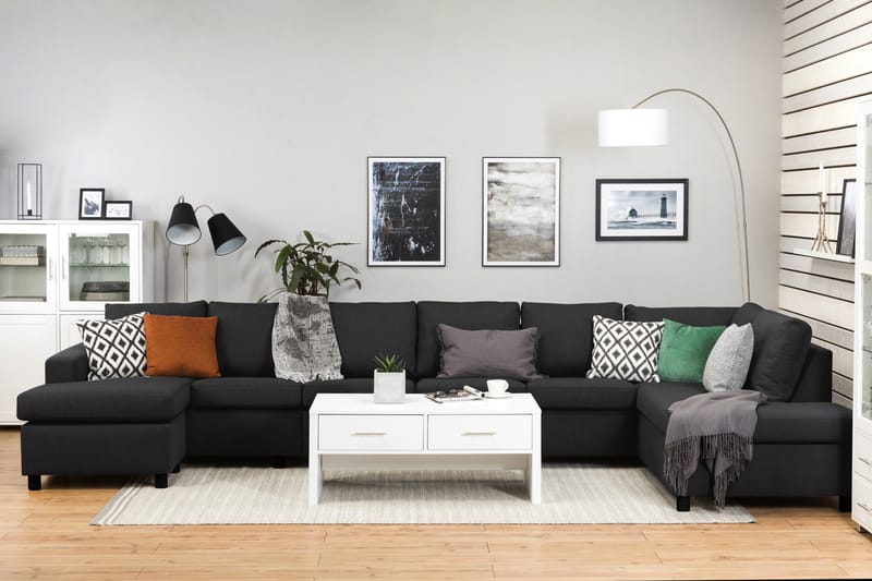 Crazy 6-sits Högervänd U-formad XX-Large Soffa med Divan och Schäslong i Tyg - Antracit - Möbler - Vardagsrum - Soffor - U-soffor