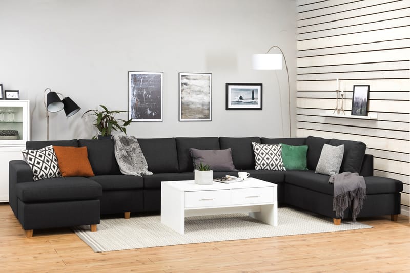Crazy 6-sits Högervänd U-formad XX-Large Soffa med Divan och Schäslong i Tyg - Antracit - Möbler - Vardagsrum - Soffor - U-soffor