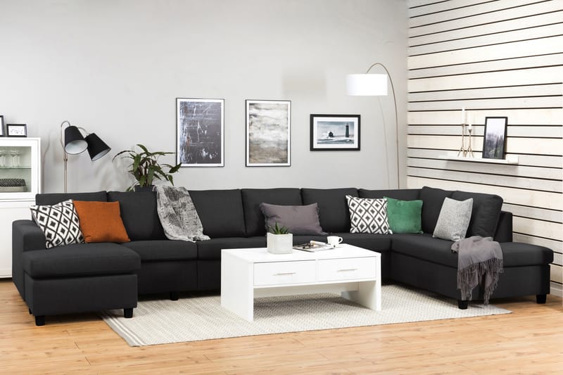 Crazy 6-sits Högervänd U-formad XX-Large Soffa med Divan och Schäslong i Tyg - Antracit - Möbler - Vardagsrum - Soffor - U-soffor