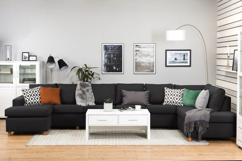 Crazy 6-sits Högervänd U-formad XX-Large Soffa med Divan och Schäslong i Tyg - Antracit - Möbler - Vardagsrum - Soffor - U-soffor