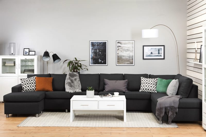 Crazy 6-sits Högervänd U-formad XX-Large Soffa med Divan och Schäslong i Tyg - Antracit - Möbler - Vardagsrum - Soffor - U-soffor