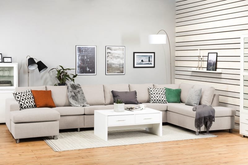 Crazy 6-sits Högervänd U-formad XX-Large Soffa med Divan och Schäslong i Tyg - Beige - Möbler - Vardagsrum - Soffor - U-soffor