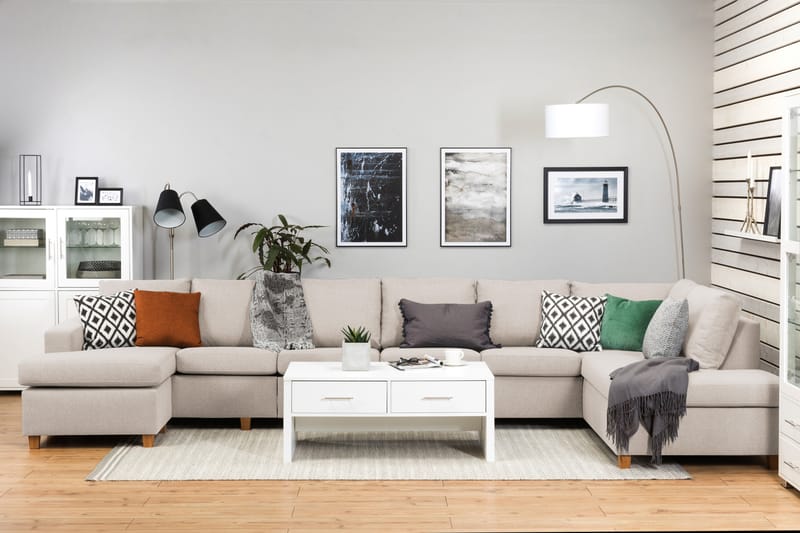 Crazy 6-sits Högervänd U-formad XX-Large Soffa med Divan och Schäslong i Tyg - Beige - Möbler - Vardagsrum - Soffor - U-soffor