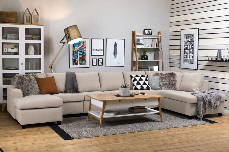 Crazy 6-sits Högervänd U-formad XX-Large Soffa med Divan och Schäslong i Tyg - Beige - Möbler - Vardagsrum - Soffor - U-soffor