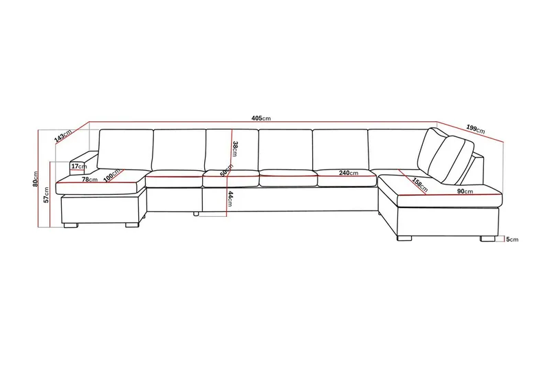 Crazy 6-sits Högervänd U-formad XX-Large Soffa med Divan och Schäslong i Tyg - Beige - Möbler - Vardagsrum - Soffor - U-soffor