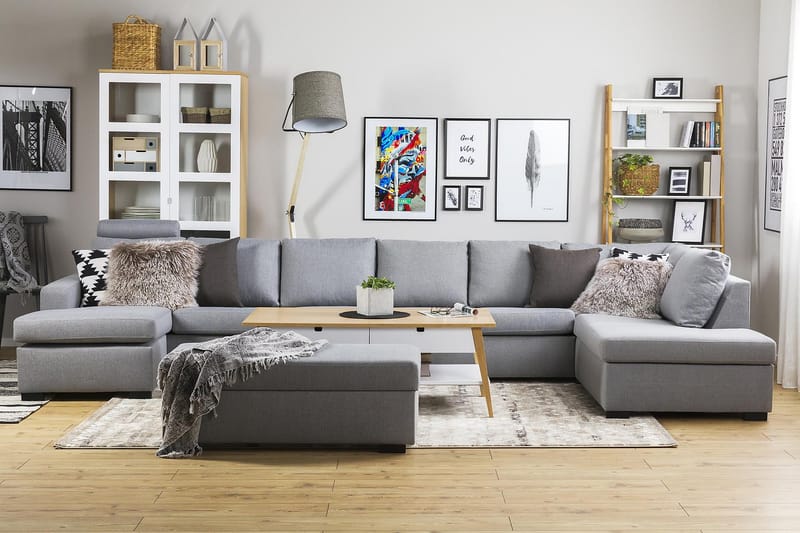 Crazy 6-sits Högervänd U-formad XX-Large Soffa med Divan och Schäslong i Tyg - Grå - Möbler - Vardagsrum - Soffor - U-soffor