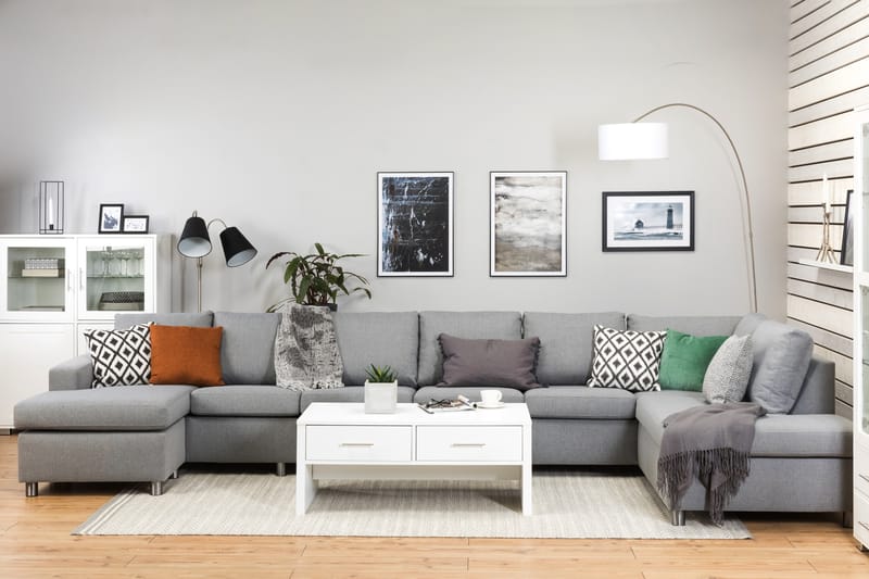 Crazy 6-sits Högervänd U-formad XX-Large Soffa med Divan och Schäslong i Tyg - Grå - Möbler - Vardagsrum - Soffor - U-soffor