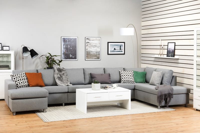 Crazy 6-sits Högervänd U-formad XX-Large Soffa med Divan och Schäslong i Tyg - Grå - Möbler - Vardagsrum - Soffor - U-soffor