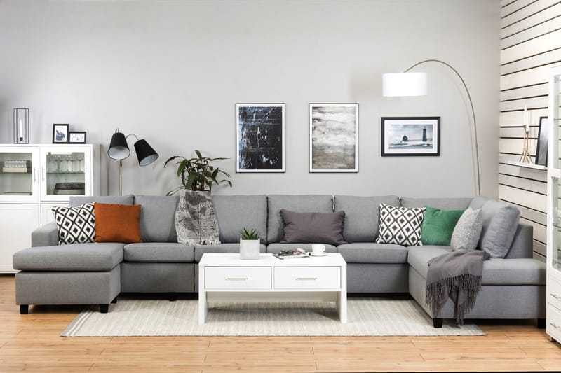 Crazy 6-sits Högervänd U-formad XX-Large Soffa med Divan och Schäslong i Tyg - Grå - Möbler - Vardagsrum - Soffor - U-soffor