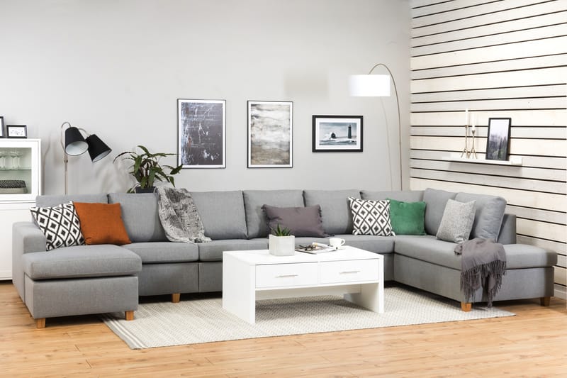 Crazy 6-sits Högervänd U-formad XX-Large Soffa med Divan och Schäslong i Tyg - Grå - Möbler - Vardagsrum - Soffor - U-soffor