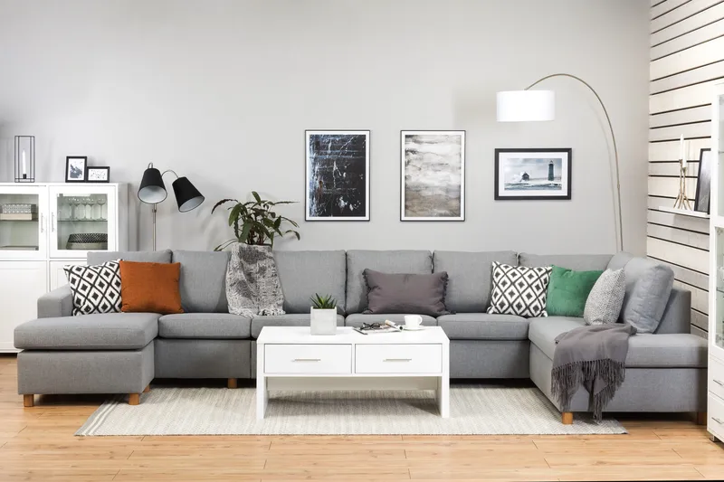 Crazy 6-sits Högervänd U-formad XX-Large Soffa med Divan och Schäslong i Tyg - Grå - Möbler - Vardagsrum - Soffor - U-soffor