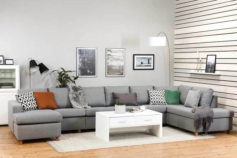 Crazy 6-sits Högervänd U-formad XX-Large Soffa med Divan och Schäslong i Tyg - Grå - Möbler - Vardagsrum - Soffor - U-soffor