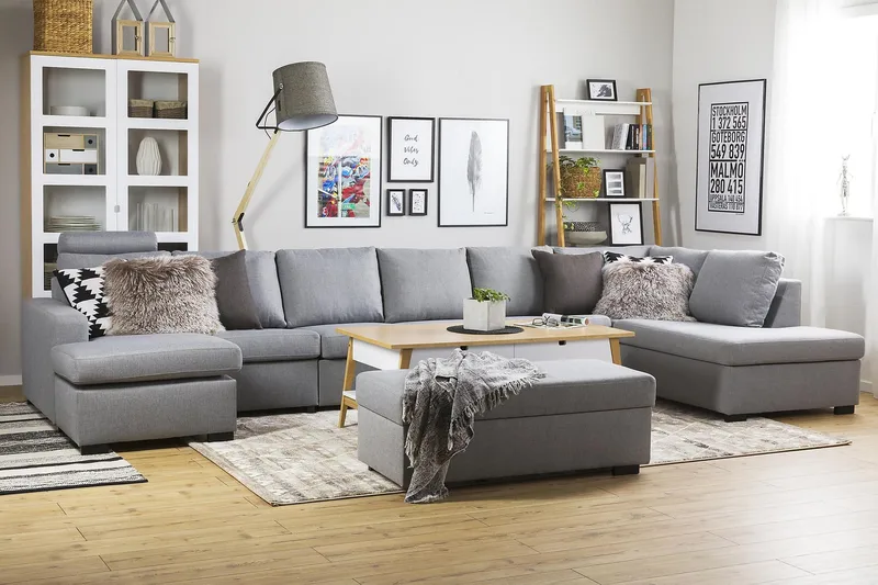 Crazy 6-sits Högervänd U-formad XX-Large Soffa med Divan och Schäslong i Tyg - Grå - Möbler - Vardagsrum - Soffor - U-soffor