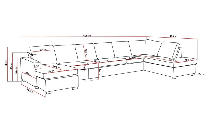 Crazy 6-sits Högervänd U-formad XX-Large Soffa med Divan och Schäslong i Tyg - Grå - Möbler - Vardagsrum - Soffor - U-soffor