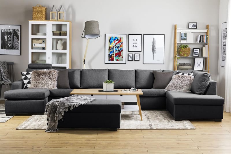 Crazy 6-sits Högervänd U-formad XX-Large Soffa med Divan och Schäslong i Tyg - Mörkgrå - Möbler - Vardagsrum - Soffor - U-soffor