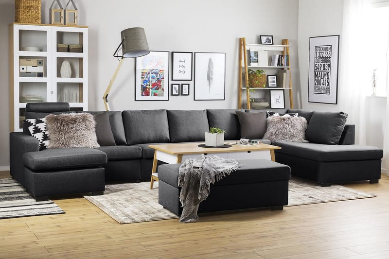 Crazy 6-sits Högervänd U-formad XX-Large Soffa med Divan och Schäslong i Tyg - Mörkgrå - Möbler - Vardagsrum - Soffor - U-soffor