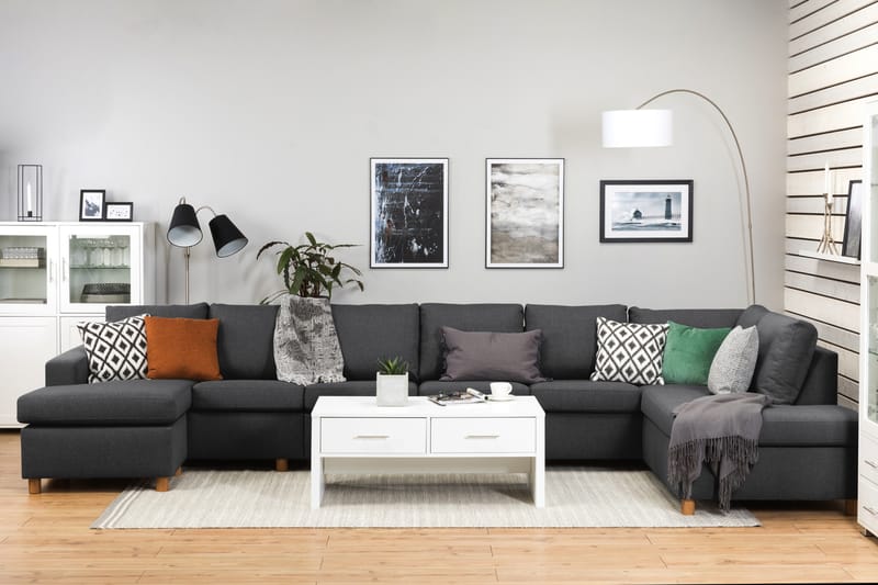 Crazy 6-sits Högervänd U-formad XX-Large Soffa med Divan och Schäslong i Tyg - Mörkgrå - Möbler - Vardagsrum - Soffor - U-soffor