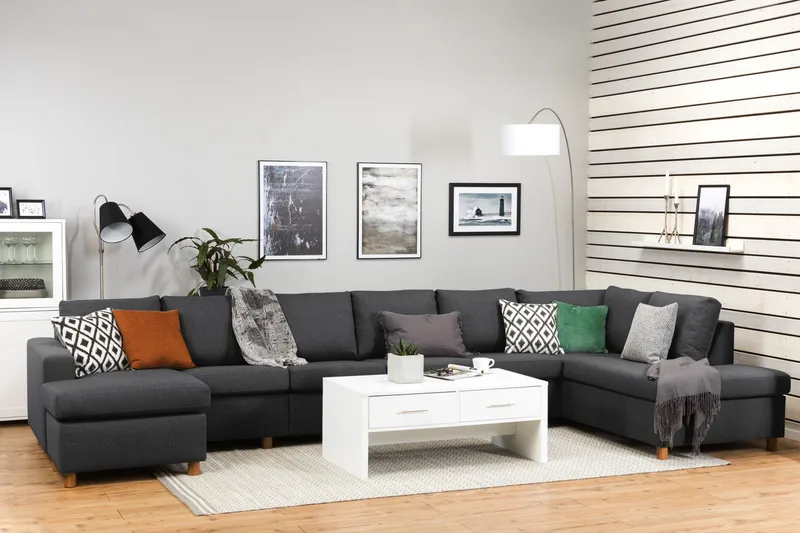 Crazy 6-sits Högervänd U-formad XX-Large Soffa med Divan och Schäslong i Tyg - Mörkgrå - Möbler - Vardagsrum - Soffor - U-soffor