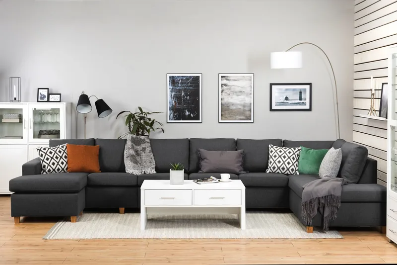 Crazy 6-sits Högervänd U-formad XX-Large Soffa med Divan och Schäslong i Tyg - Mörkgrå - Möbler - Vardagsrum - Soffor - U-soffor