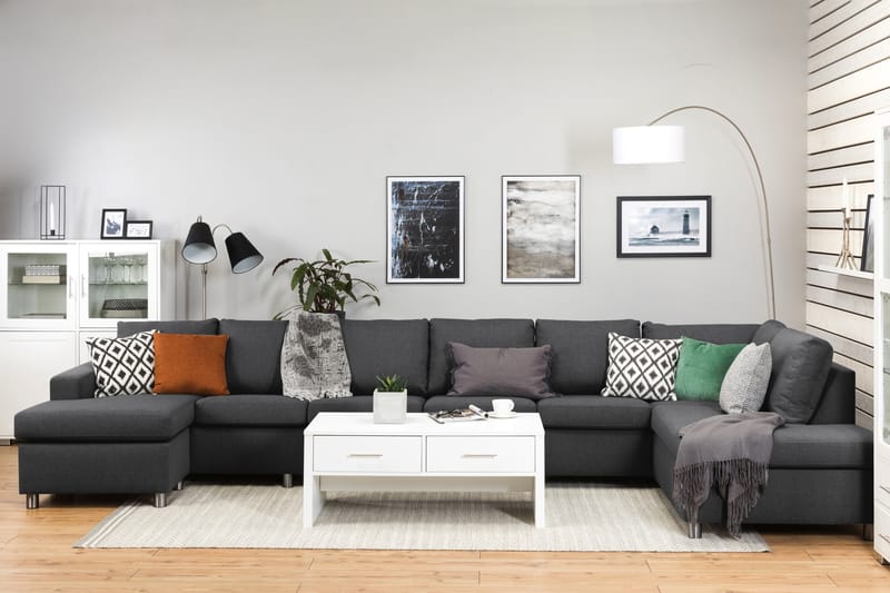 Crazy 6-sits Högervänd U-formad XX-Large Soffa med Divan och Schäslong i Tyg - Mörkgrå - Möbler - Vardagsrum - Soffor - U-soffor