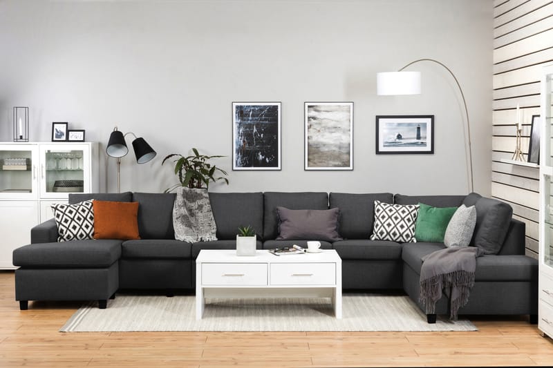 Crazy 6-sits Högervänd U-formad XX-Large Soffa med Divan och Schäslong i Tyg - Mörkgrå - Möbler - Vardagsrum - Soffor - U-soffor