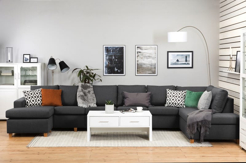 Crazy 6-sits Högervänd U-formad XX-Large Soffa med Divan och Schäslong i Tyg - Mörkgrå - Möbler - Vardagsrum - Soffor - U-soffor