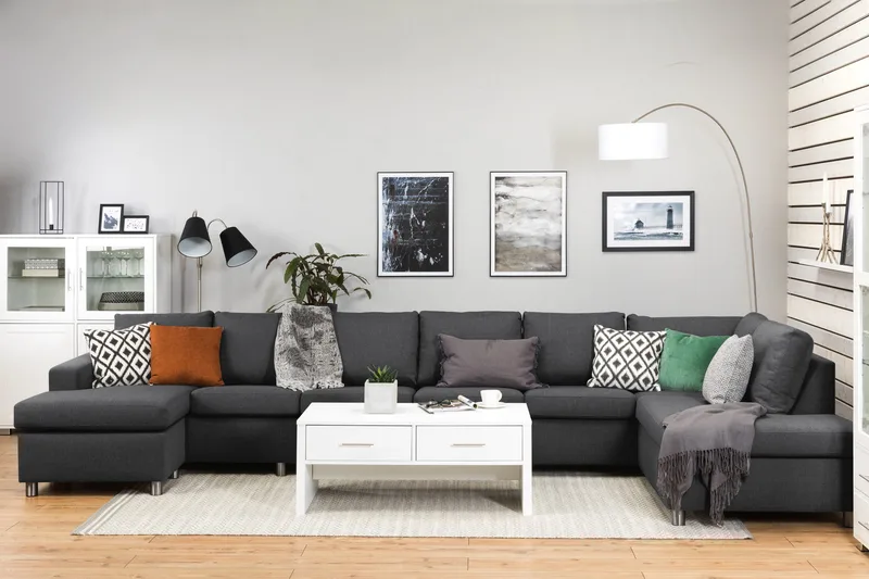 Crazy 6-sits Högervänd U-formad XX-Large Soffa med Divan och Schäslong i Tyg - Mörkgrå - Möbler - Vardagsrum - Soffor - U-soffor
