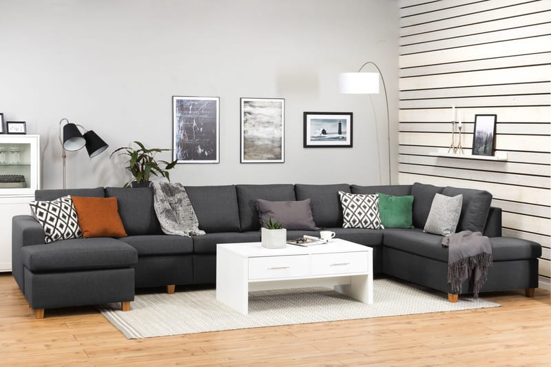 Crazy 6-sits Högervänd U-formad XX-Large Soffa med Divan och Schäslong i Tyg - Mörkgrå - Möbler - Vardagsrum - Soffor - U-soffor