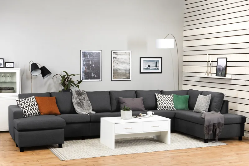 Crazy 6-sits Högervänd U-formad XX-Large Soffa med Divan och Schäslong i Tyg - Mörkgrå - Möbler - Vardagsrum - Soffor - U-soffor