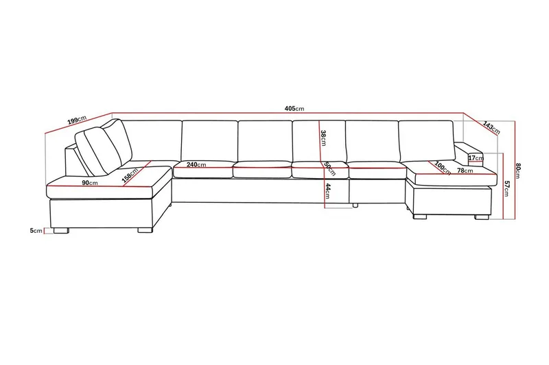 Crazy 6-sits Vänstervänd U-formad XX-Large Soffa med Divan och Schäslong i Konstläder - Svart - Möbler - Vardagsrum - Soffor - Skinnsoffor
