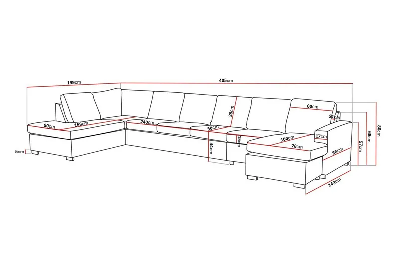 Crazy 6-sits Vänstervänd U-formad XX-Large Soffa med Divan och Schäslong i Konstläder - Svart - Möbler - Vardagsrum - Soffor - Skinnsoffor