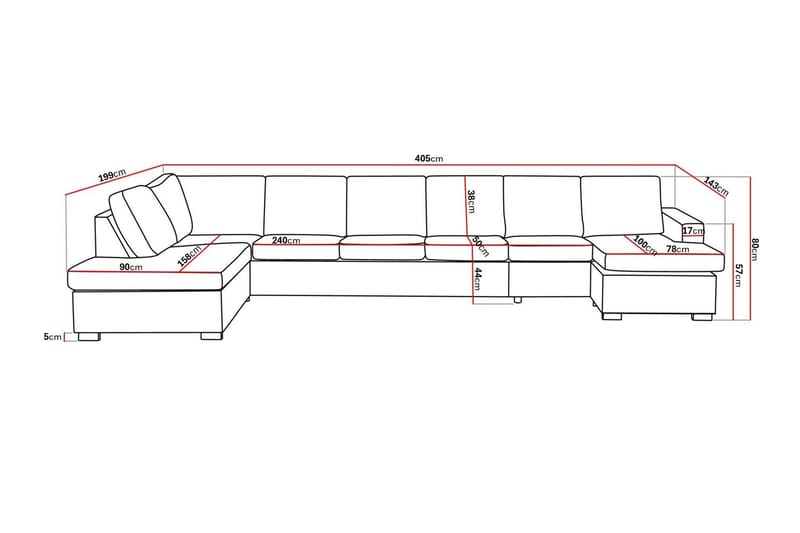 Crazy 6-sits Vänstervänd U-formad XX-Large Soffa med Divan och Schäslong i Konstläder - Svart - Möbler - Vardagsrum - Soffor - U-soffor