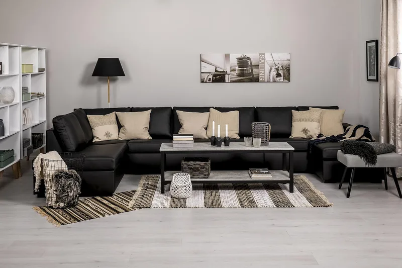 Crazy 6-sits Vänstervänd U-formad XX-Large Soffa med Divan och Schäslong i Konstläder - Svart - Möbler - Vardagsrum - Soffor - Skinnsoffor