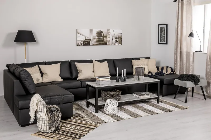 Crazy 6-sits Vänstervänd U-formad XX-Large Soffa med Divan och Schäslong i Konstläder - Svart - Möbler - Vardagsrum - Soffor - Skinnsoffor