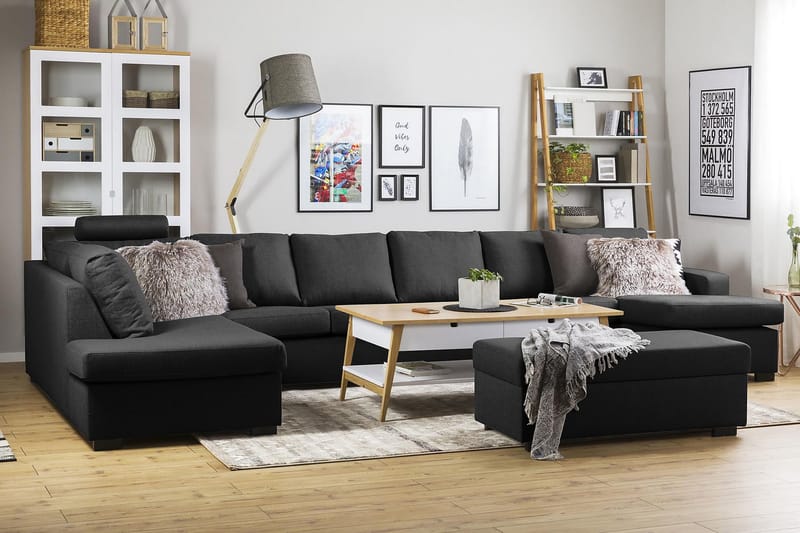 Crazy 6-sits Vänstervänd U-formad XX-Large Soffa med Divan och Schäslong i Tyg - Antracit - Möbler - Vardagsrum - Soffor - U-soffor