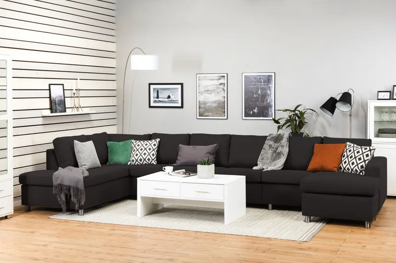 Crazy 6-sits Vänstervänd U-formad XX-Large Soffa med Divan och Schäslong i Tyg - Antracit - Möbler - Vardagsrum - Soffor - U-soffor