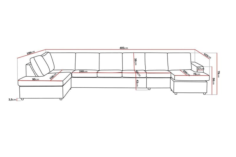 Crazy 6-sits Vänstervänd U-formad XX-Large Soffa med Divan och Schäslong i Tyg - Antracit - Möbler - Vardagsrum - Soffor - U-soffor