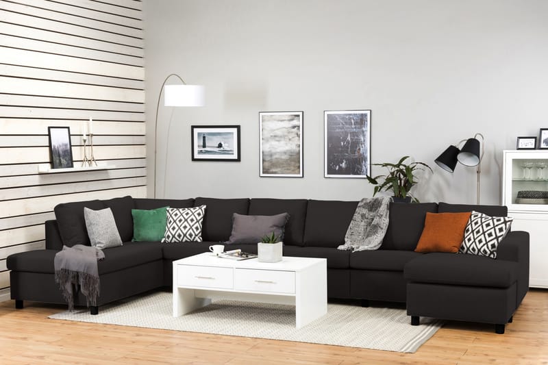 Crazy 6-sits Vänstervänd U-formad XX-Large Soffa med Divan och Schäslong i Tyg - Antracit - Möbler - Vardagsrum - Soffor - U-soffor