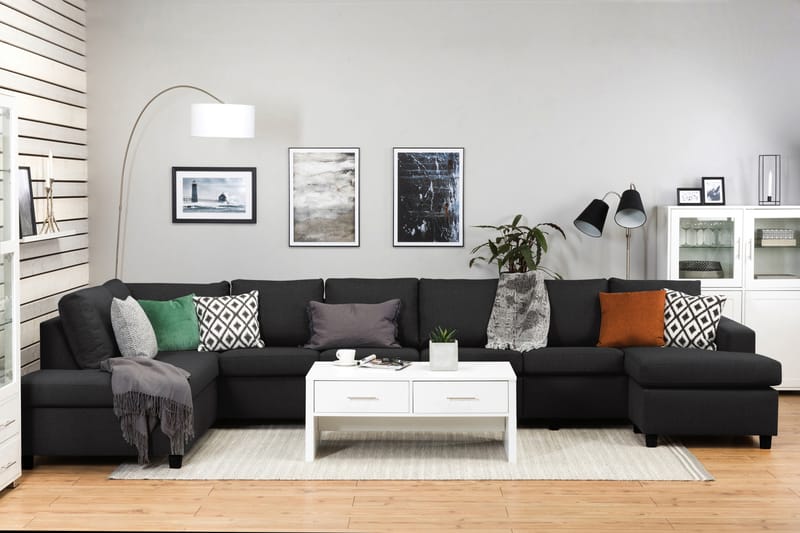 Crazy 6-sits Vänstervänd U-formad XX-Large Soffa med Divan och Schäslong i Tyg - Antracit - Möbler - Vardagsrum - Soffor - U-soffor