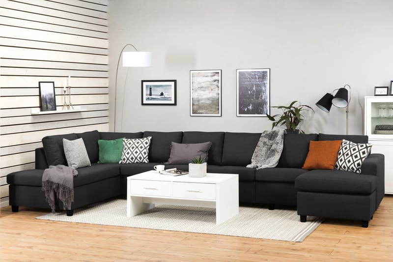 Crazy 6-sits Vänstervänd U-formad XX-Large Soffa med Divan och Schäslong i Tyg - Antracit - Möbler - Vardagsrum - Soffor - U-soffor