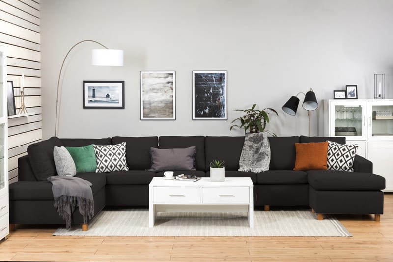 Crazy 6-sits Vänstervänd U-formad XX-Large Soffa med Divan och Schäslong i Tyg - Antracit - Möbler - Vardagsrum - Soffor - U-soffor