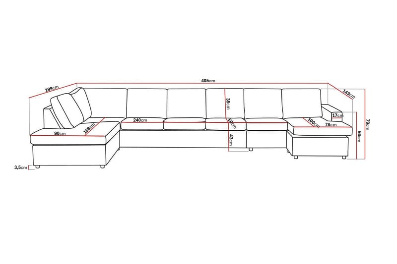 Crazy 6-sits Vänstervänd U-formad XX-Large Soffa med Divan och Schäslong i Tyg - Antracit - Möbler - Vardagsrum - Soffor - U-soffor