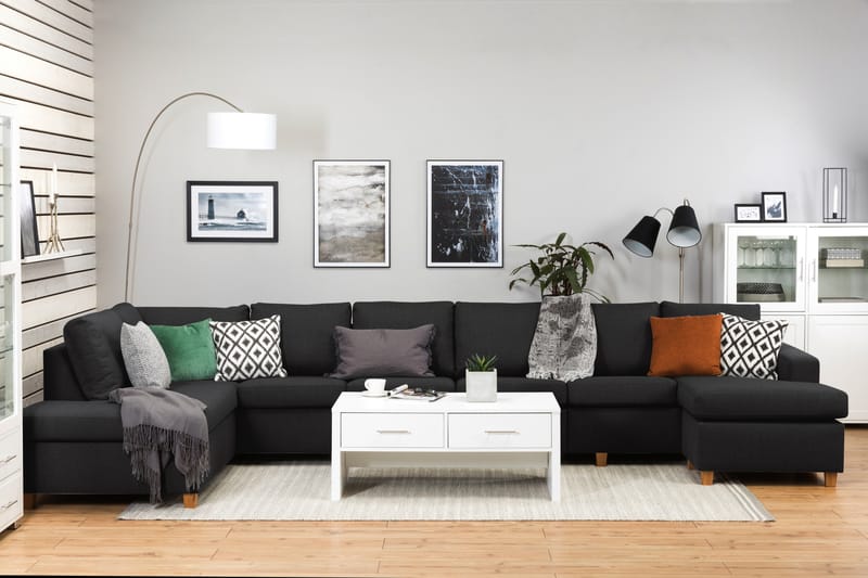 Crazy 6-sits Vänstervänd U-formad XX-Large Soffa med Divan och Schäslong i Tyg - Antracit - Möbler - Vardagsrum - Soffor - U-soffor