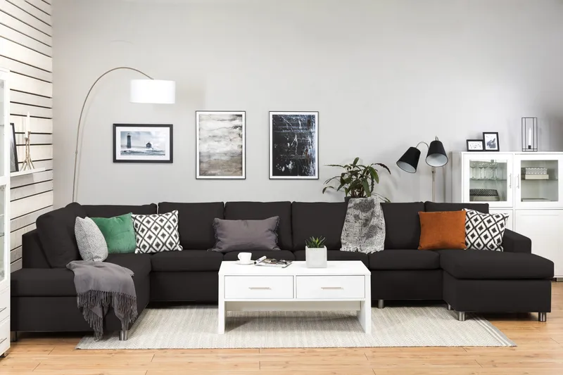 Crazy 6-sits Vänstervänd U-formad XX-Large Soffa med Divan och Schäslong i Tyg - Antracit - Möbler - Vardagsrum - Soffor - U-soffor