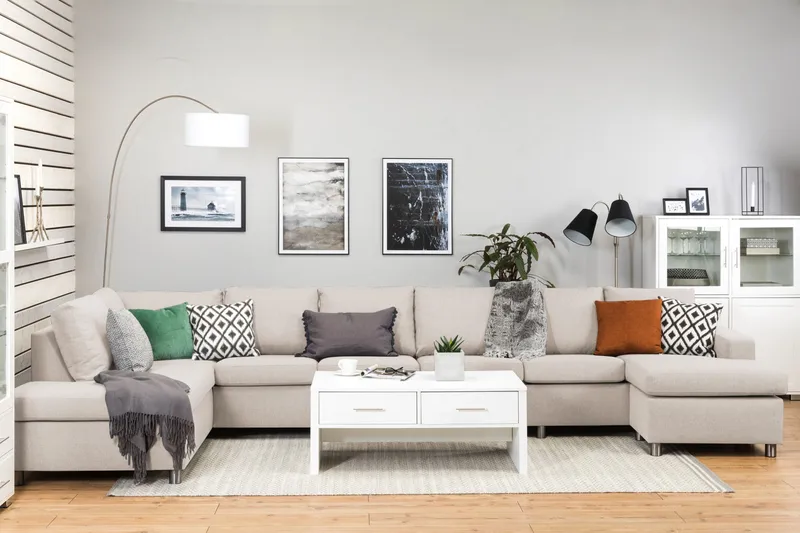 Crazy 6-sits Vänstervänd U-formad XX-Large Soffa med Divan och Schäslong i Tyg - Beige - Möbler - Vardagsrum - Soffor - U-soffor