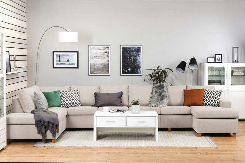 Crazy 6-sits Vänstervänd U-formad XX-Large Soffa med Divan och Schäslong i Tyg - Beige - Möbler - Vardagsrum - Soffor - U-soffor