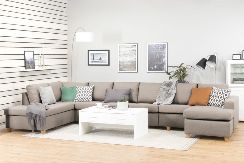 Crazy 6-sits Vänstervänd U-formad XX-Large Soffa med Divan och Schäslong i Tyg - Beige - Möbler - Vardagsrum - Soffor - U-soffor