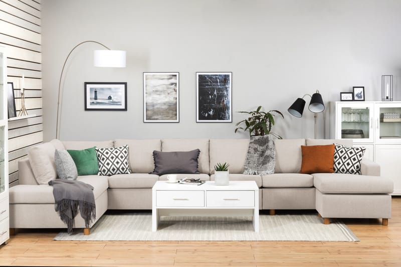 Crazy 6-sits Vänstervänd U-formad XX-Large Soffa med Divan och Schäslong i Tyg - Beige - Möbler - Vardagsrum - Soffor - U-soffor