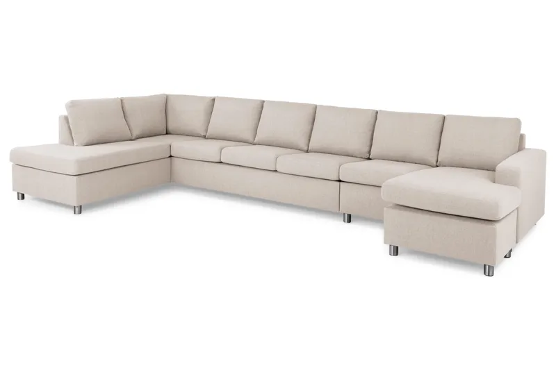 Crazy 6-sits Vänstervänd U-formad XX-Large Soffa med Divan och Schäslong i Tyg - Beige - Möbler - Vardagsrum - Soffor - U-soffor
