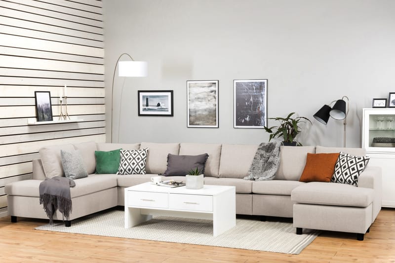 Crazy 6-sits Vänstervänd U-formad XX-Large Soffa med Divan och Schäslong i Tyg - Beige - Möbler - Vardagsrum - Soffor - U-soffor